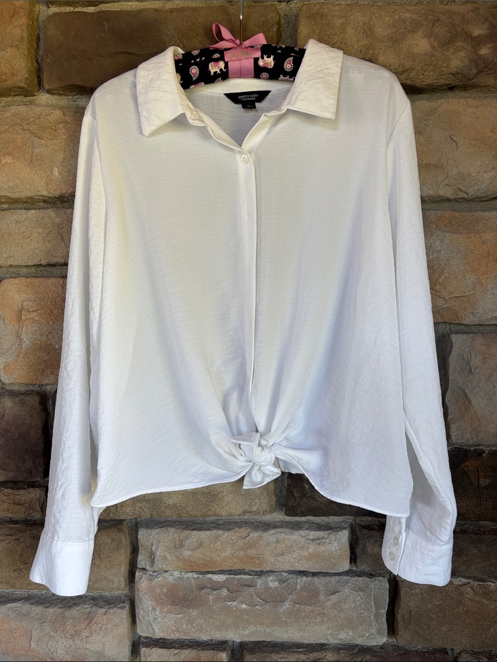 Simply Vera Vera Wang White Button-Front Tie Hem Blouse